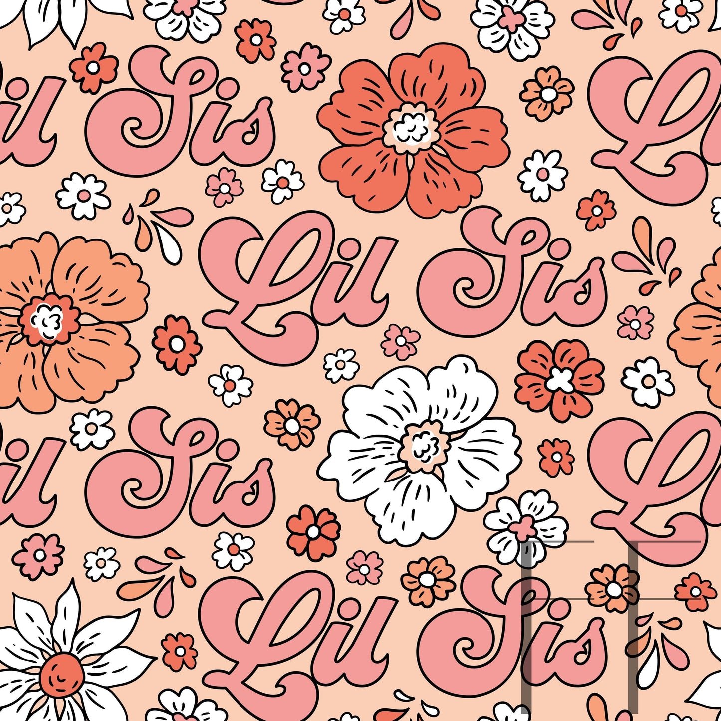 Lil Sis Retro Floral Light peach Raspberry Pattern