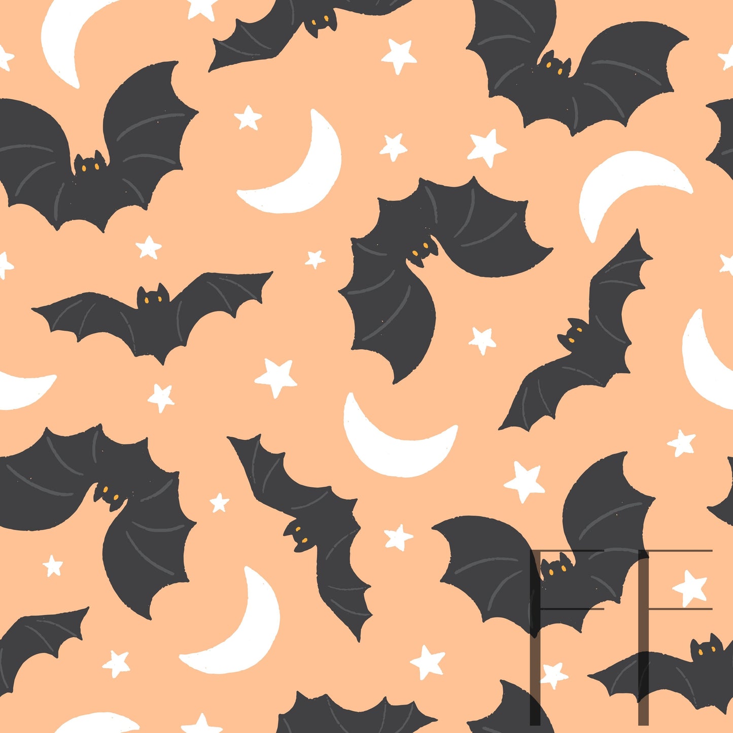 Halloween Bats Grey on peach berry Pattern