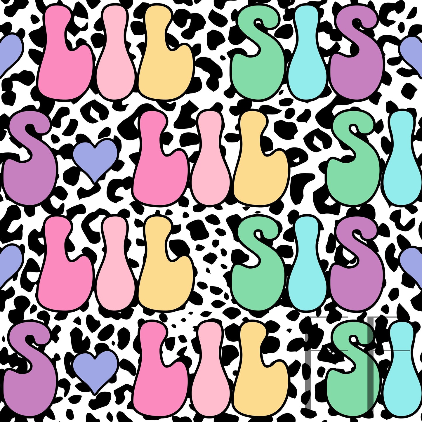 Lil Sis Retro Rainbow Lepard Raspberry Pattern