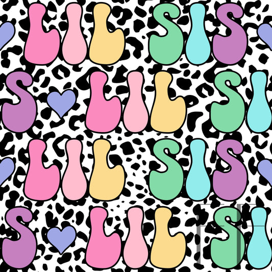 Lil Sis Retro Rainbow Lepard Raspberry Pattern