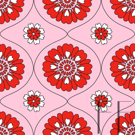 Retro Floral Valentine Brights raspberry pattern