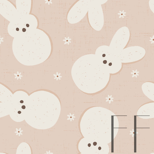 Marshmallow Bunnies Flesh pink Raspberry Pattern