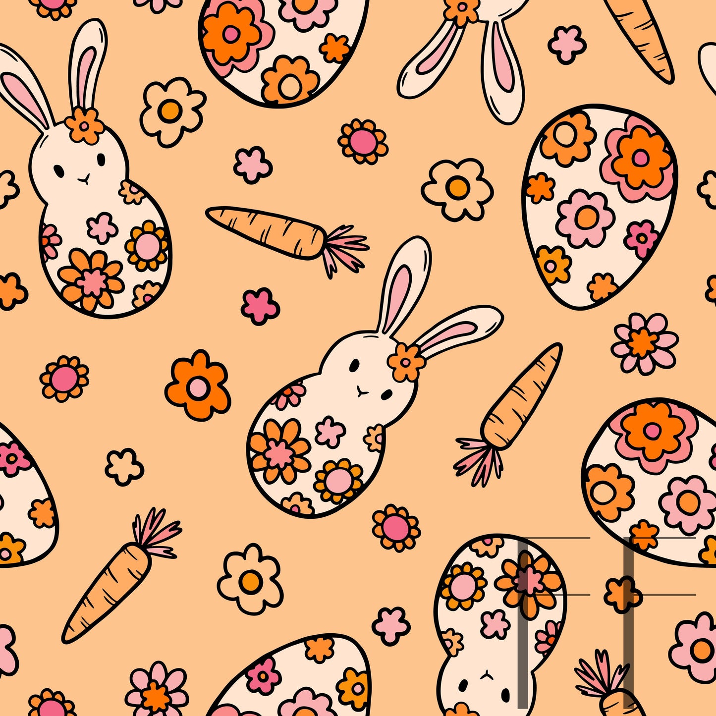 Groovy Bunny Apricot BG Raspberry Pattern