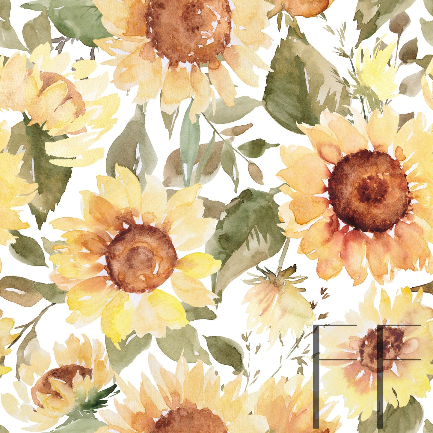 Watercolor Sunflower on white raspberry Pattern