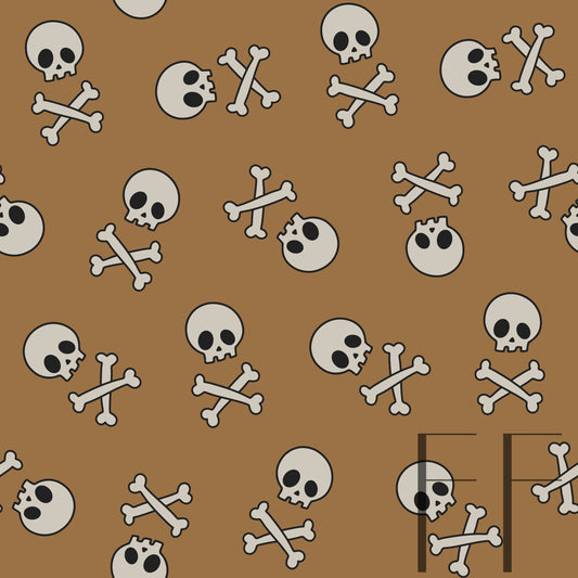 Muted Skulls brown raspberry pattern