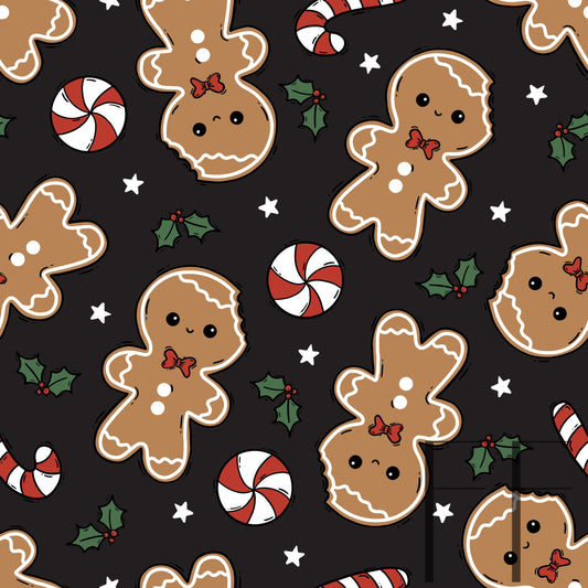 Gingerbread Boy with Bow dark grey Raspberry Pattern