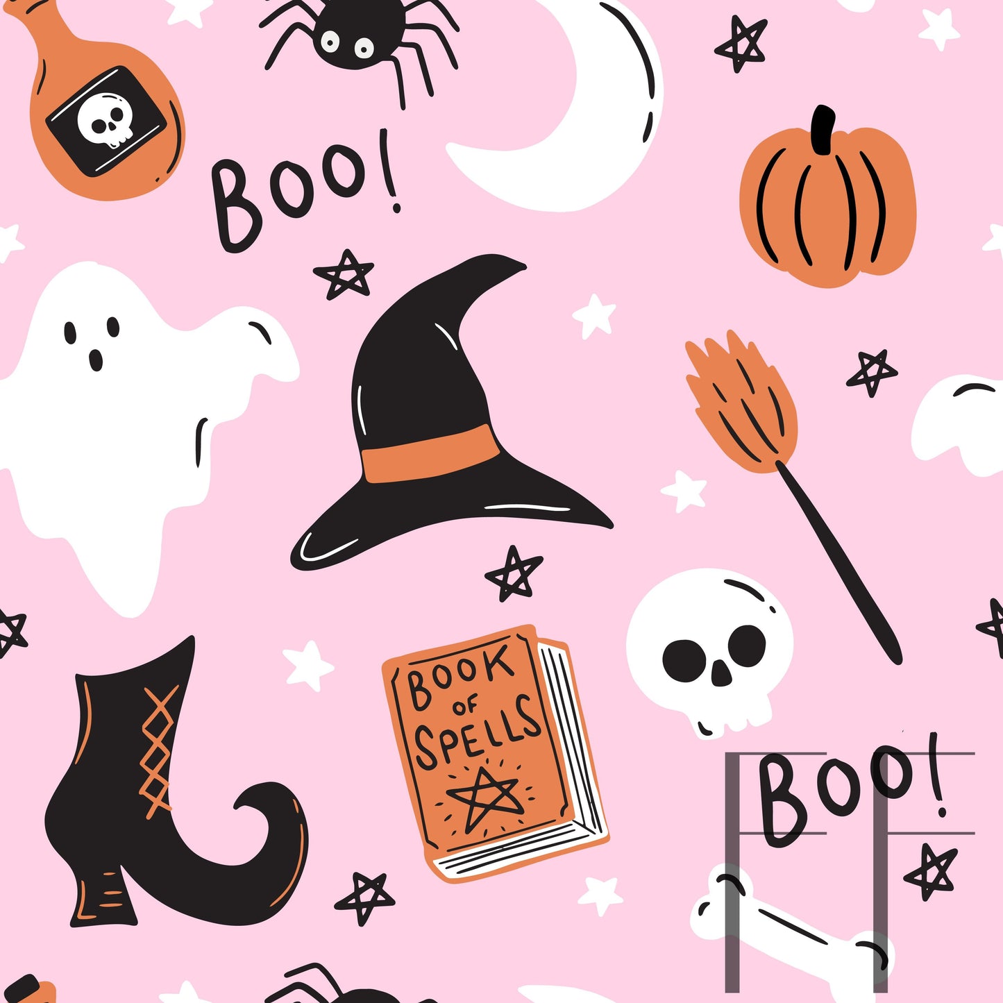 Halloween Objects Pink Bg Pink raspberry Pattern