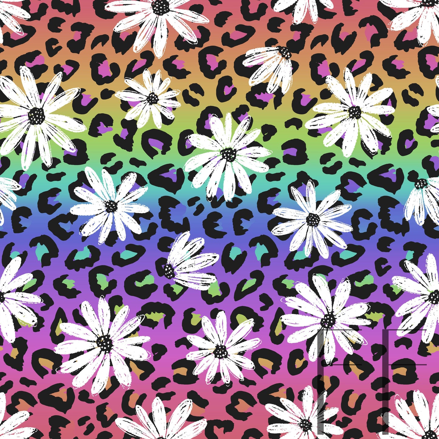 Rainbow Leopard Daisy Raspberry Pattern