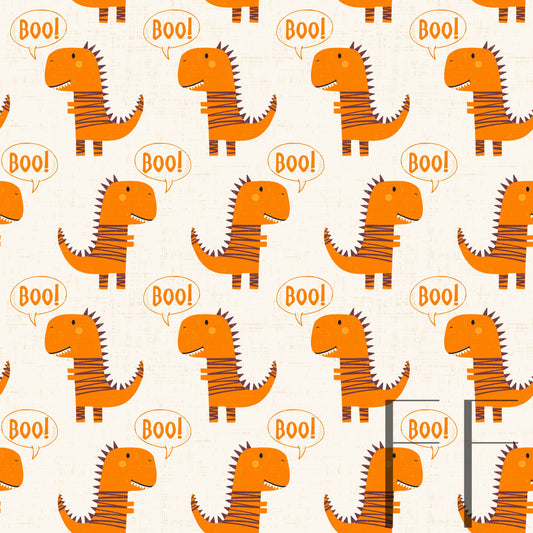 Retro Halloween Dinos on cream raspberry