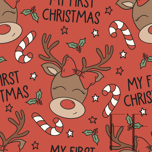 My First Christmas Red Reindeer Raspberry Pattern