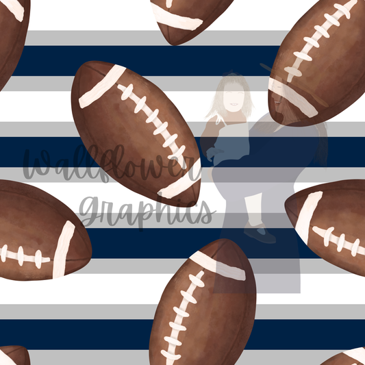 Blue and White Stripe Watercolor Footballs