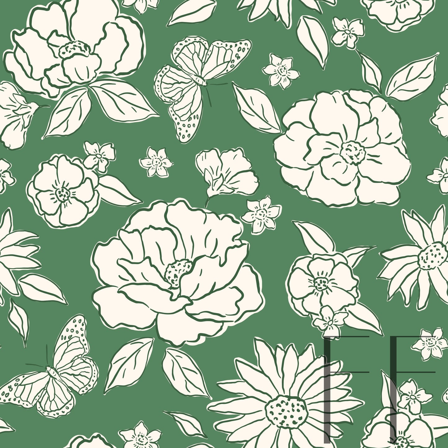 Blooming Green Raspberry Pattern