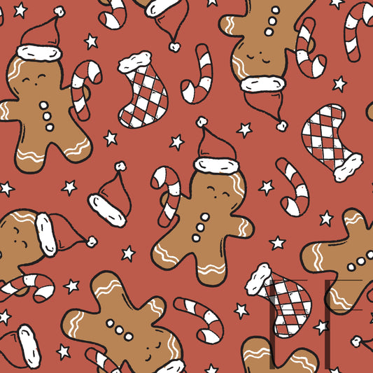 Cute Gingerbread Red Raspberry Pattern