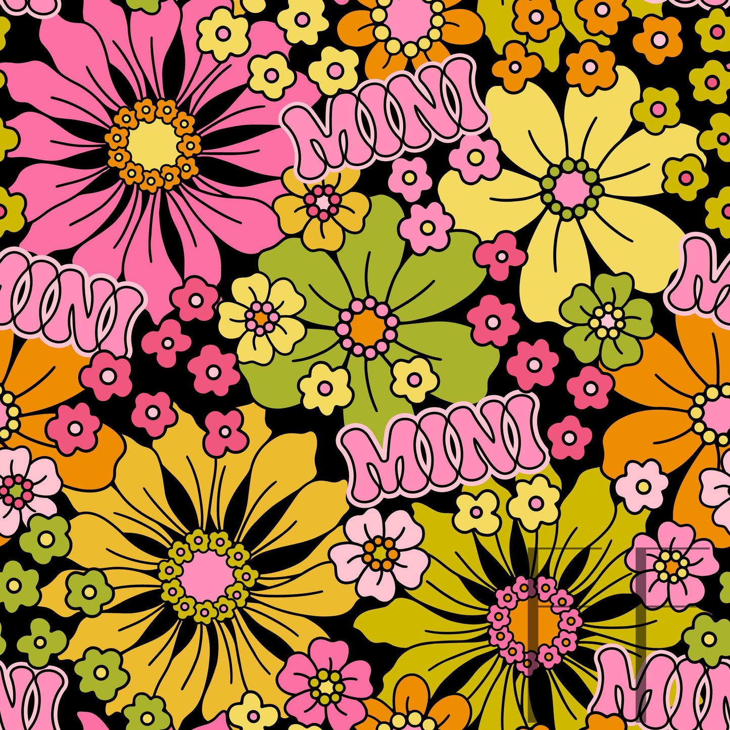 Mini Yesterday Daisy Black Raspberry Pattern