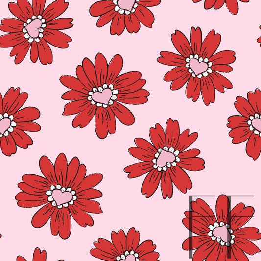 Valentine Floral Red on Pink raspberry pattern