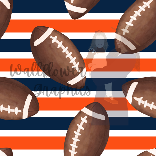 Navy and Orange Stripe Watercolor Footballs