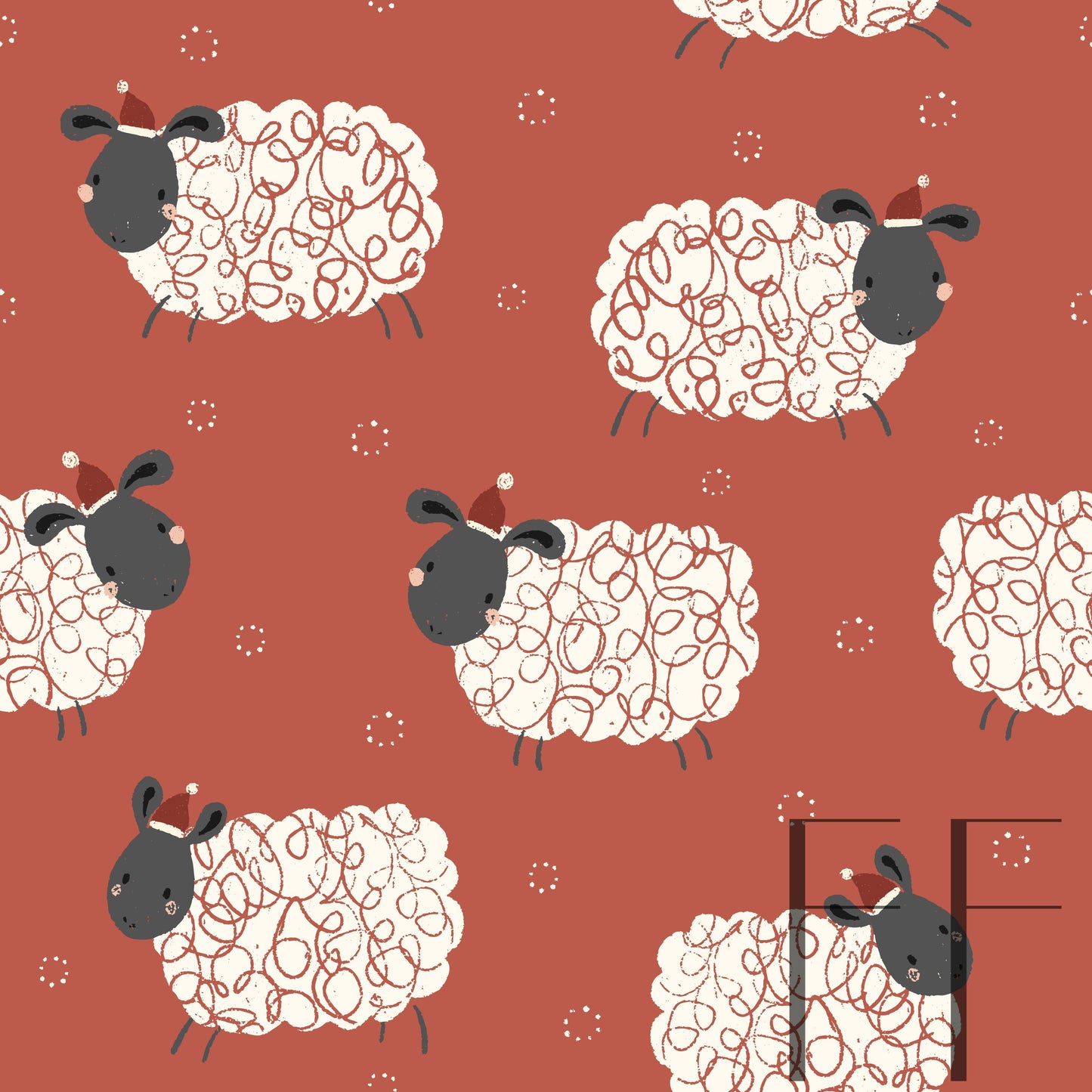 Christmas Sheep Red Raspberry Pattern