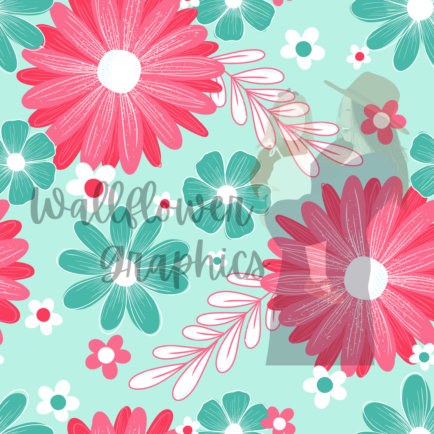 Teal and Pink Floral