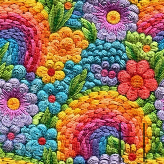 Rainbow Flowers Embroidery raspberry Pattern