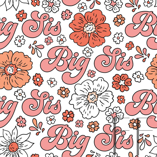 Big Sis Retro Floral White Raspberry Pattern