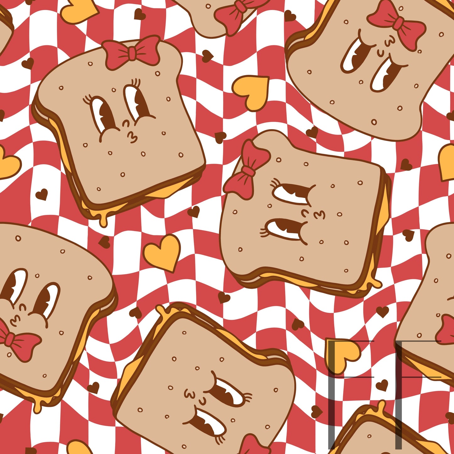 Grilled Cheese Valentine Red Checker raspberry pattern