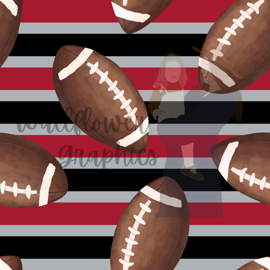 Red black and silver stripes Watercolor Footballs