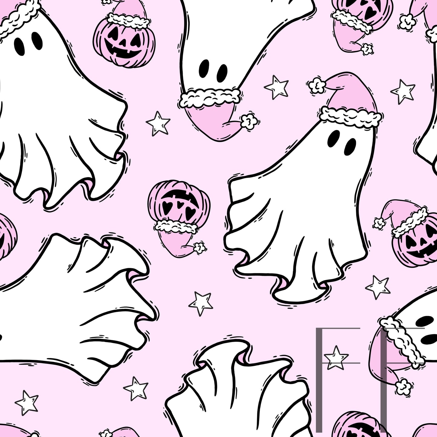 Christmas Ghosts Pink on pink raspberry Pattern