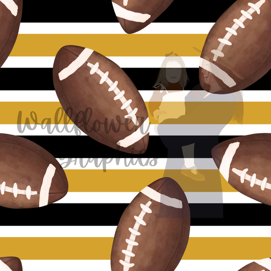 Black and Gold Stripe Watercolor Footballs