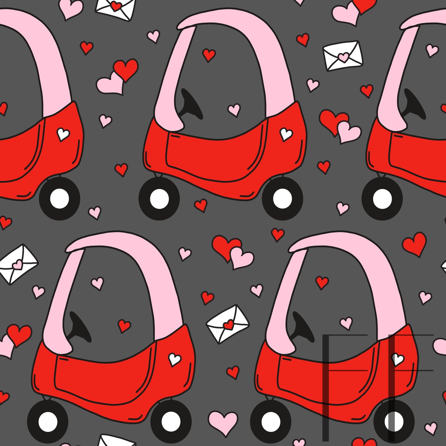 Valentine Cozy Coupe Pink Red Grey raspberry pattern