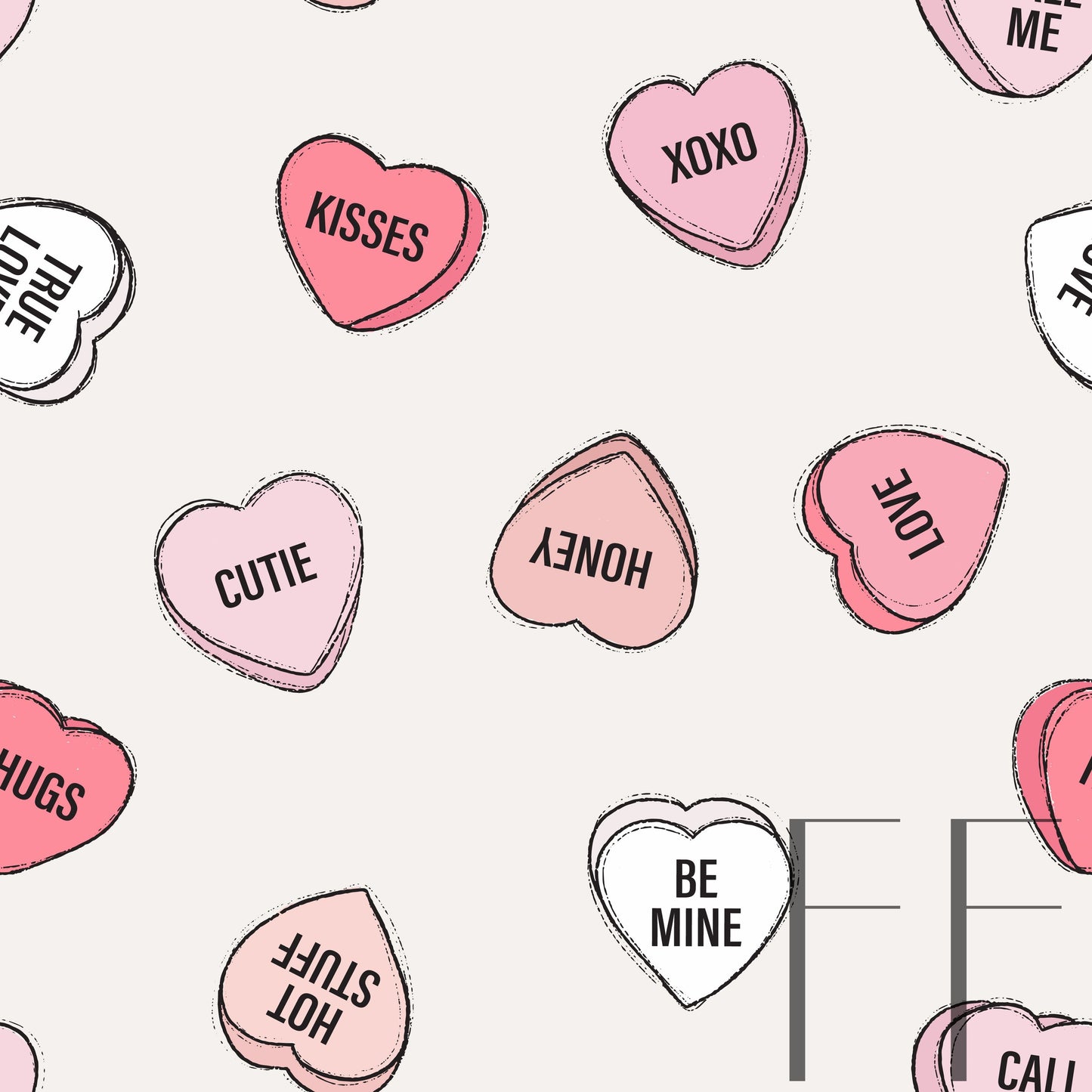 Valentine Conversation hearts Beige raspberry pattern