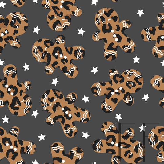 Leopard Gingerbread Men dark grey raspberry Pattern