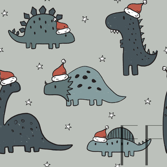 Christmas Dinos Blue Raspberry Pattern