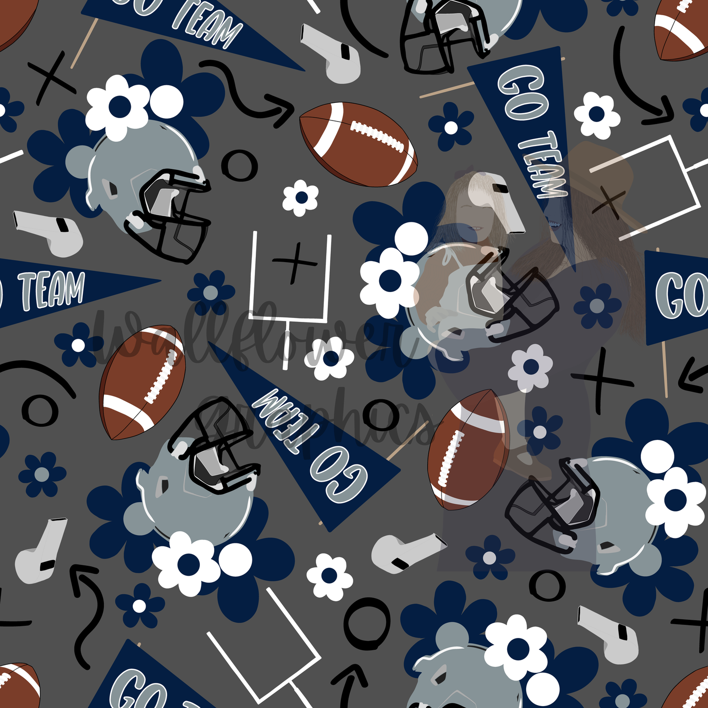 Navy and Silver Floral Footballs