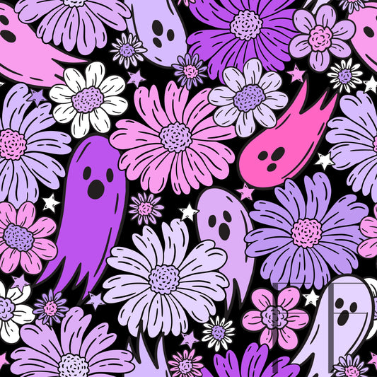 Floral Ghosties Purple Pink black Raspberry Pattern