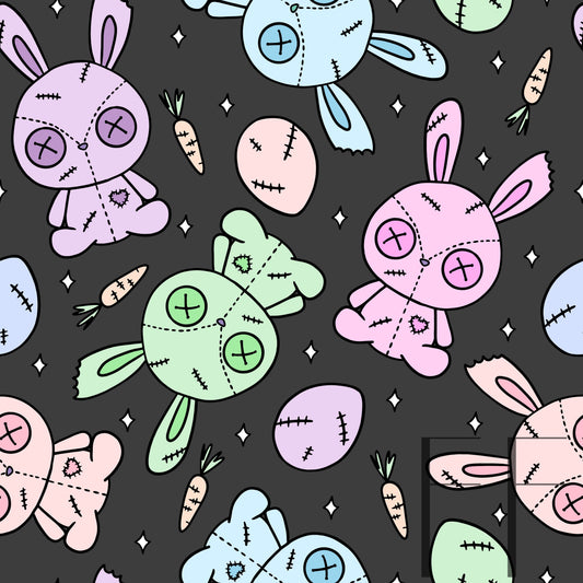 Pastel Rainbow Zombie Bunnies dark raspberry Pattern