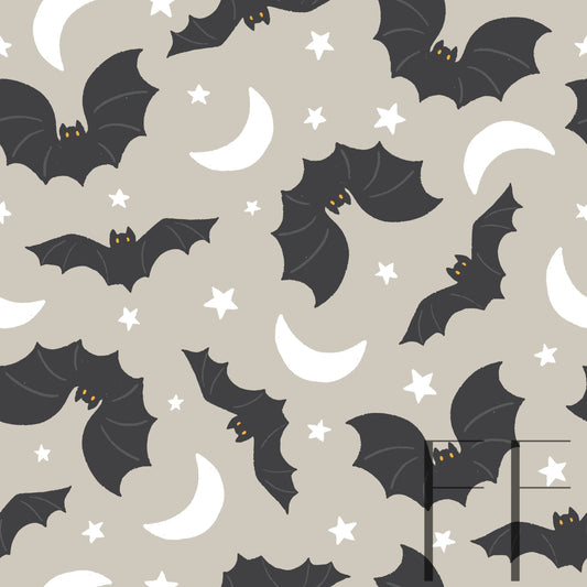 Halloween Bats Grey on beige raspberry Pattern