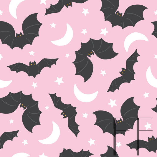 Halloween Bats Grey on pastel pink raspberry Pattern