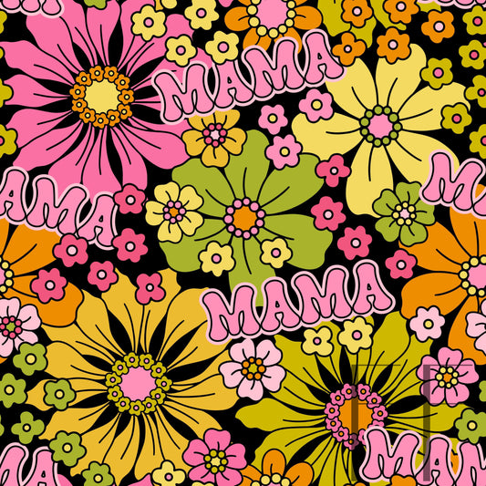 Mama Yesterday Daisy Black Bg Raspberry Pattern