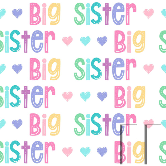 Big Sister Pastel Rainbow hearts white raspberry Pattern