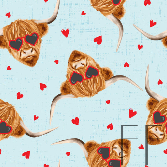 Valentine Highland Cow raspberry pattern