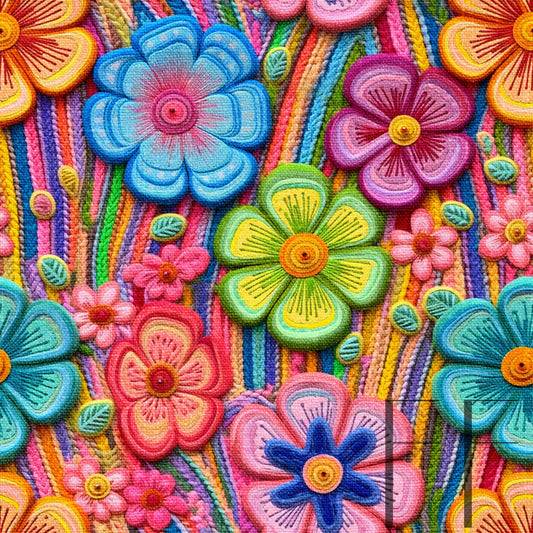 Rainbow Floral Embroidery on rainbow Raspberry Pattern