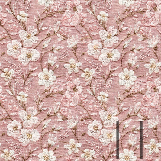 Pretty Pink and White Floral embroidery Raspberry Pattern