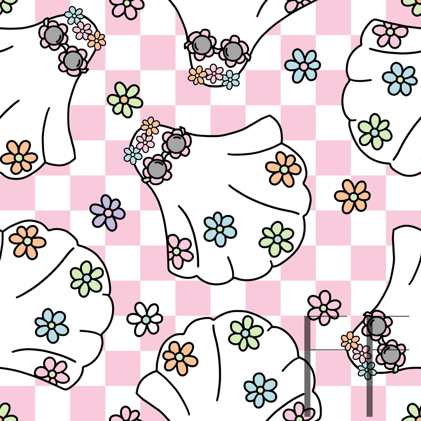 Groovy Ghosts pink and white checker raspberry Pattern