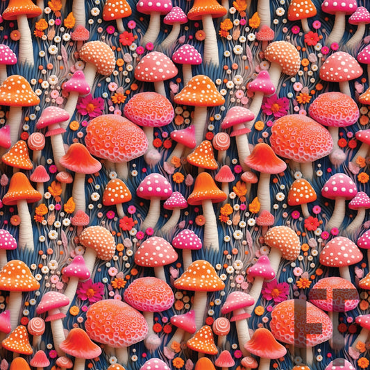 Groovy Retro Shroomies Embroidery Seamless Pattern