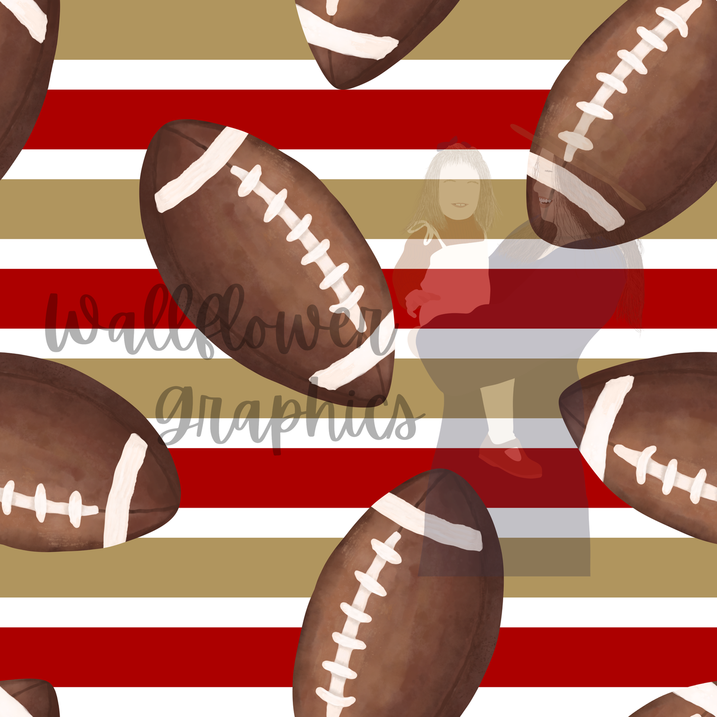 gold and Red Stripes Watercolor Footballs