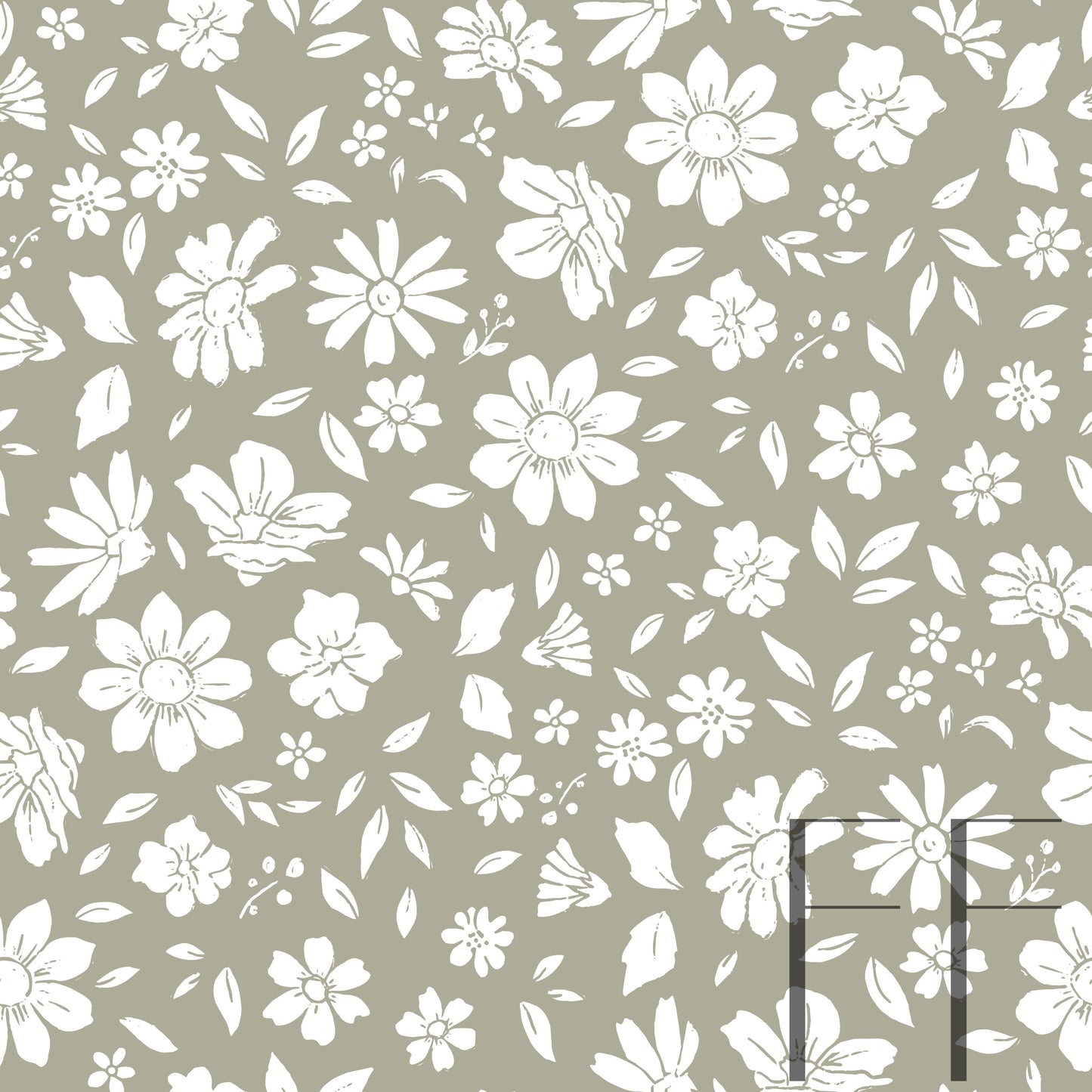 Vintage Florals Sage Raspberry Pattern