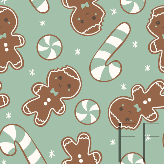 Gingerbread Man Mint Raspberry Pattern