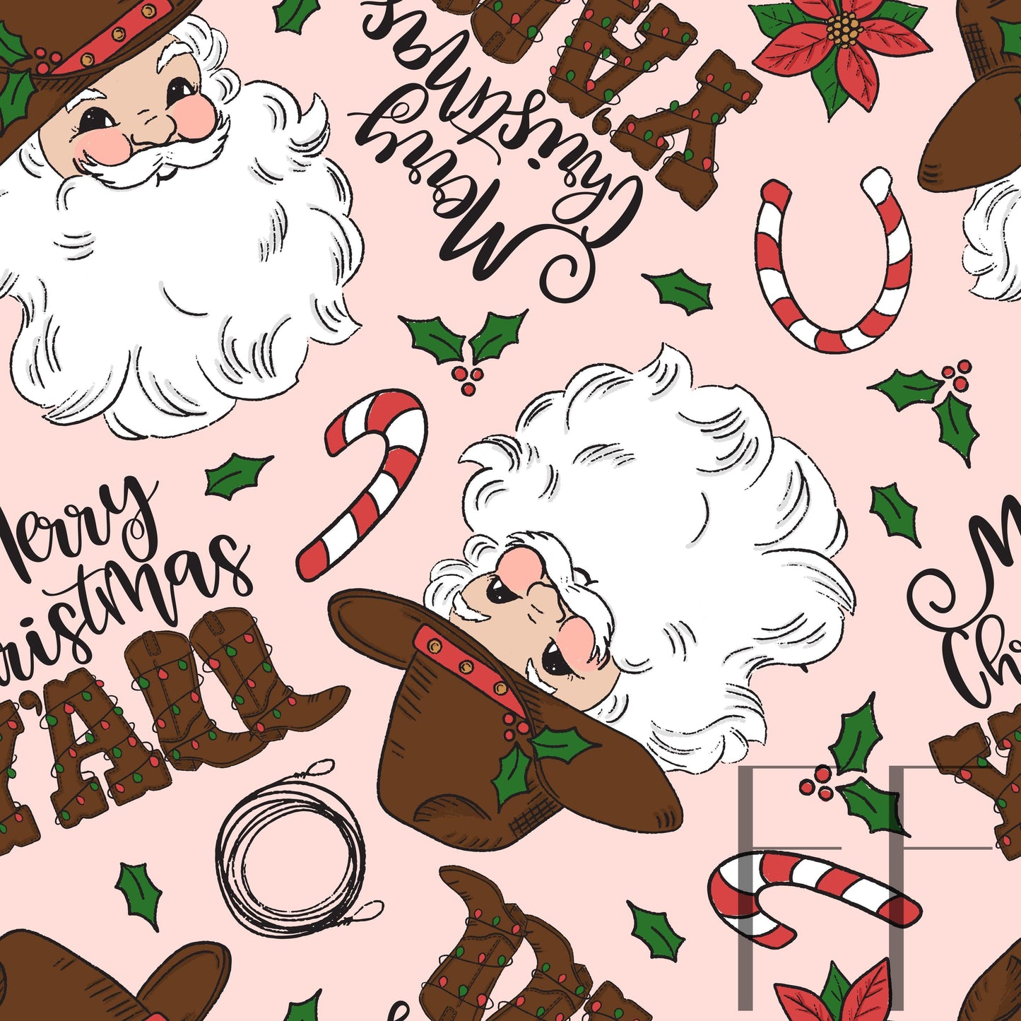 Merry Christmas Yall Fair skin cowboy pink raspberry Pattern