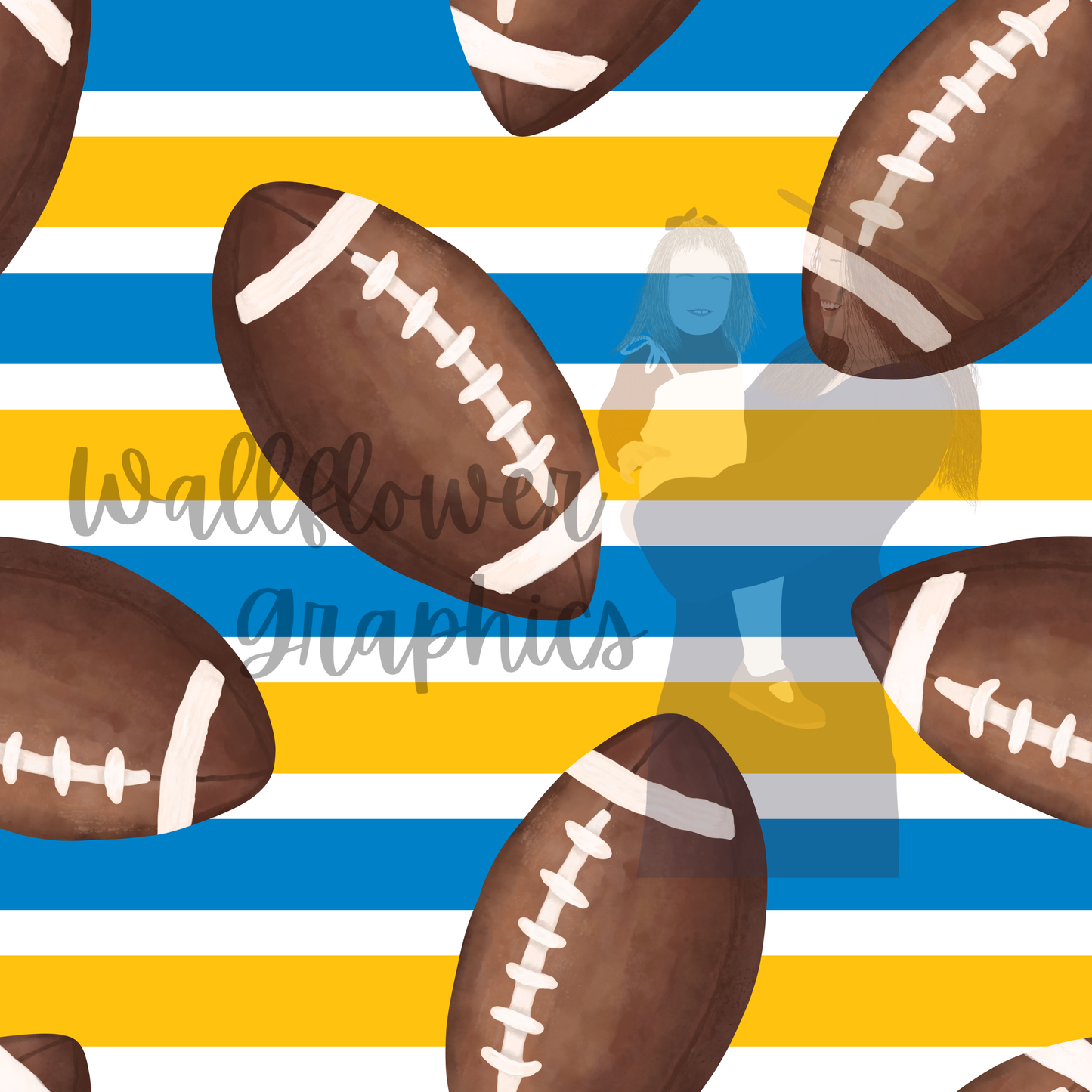 Light Blue and Gold Stripe Watercolor Footballs