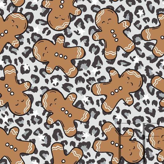 Gingerbread Men Snow Leopard raspberry Pattern